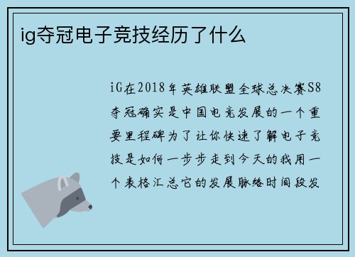 ig夺冠电子竞技经历了什么